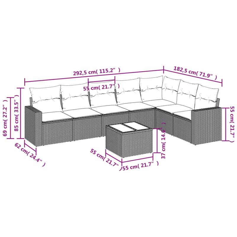 Casa si Gradina - Gradina si terasa - Mobilier exterior - Seturi mobila gradina - Set mobilier de gradina cu perne, 8 piese, negru, poliratan - Infinity.ro
