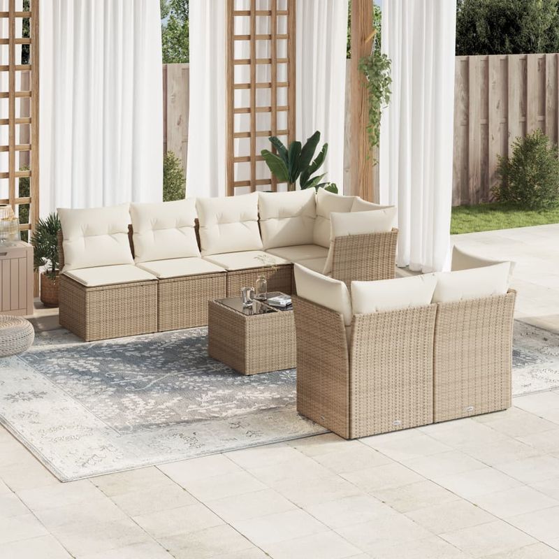 Casa si Gradina - Gradina si terasa - Mobilier exterior - Seturi mobila gradina - Set canapele de gradina, 8 piese, cu perne, bej, poliratan - Infinity.ro