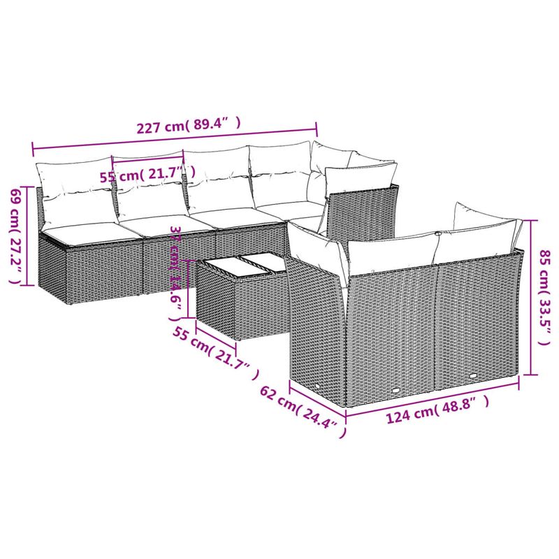 Casa si Gradina - Gradina si terasa - Mobilier exterior - Seturi mobila gradina - Set canapele de gradina, 8 piese, cu perne, bej, poliratan - Infinity.ro