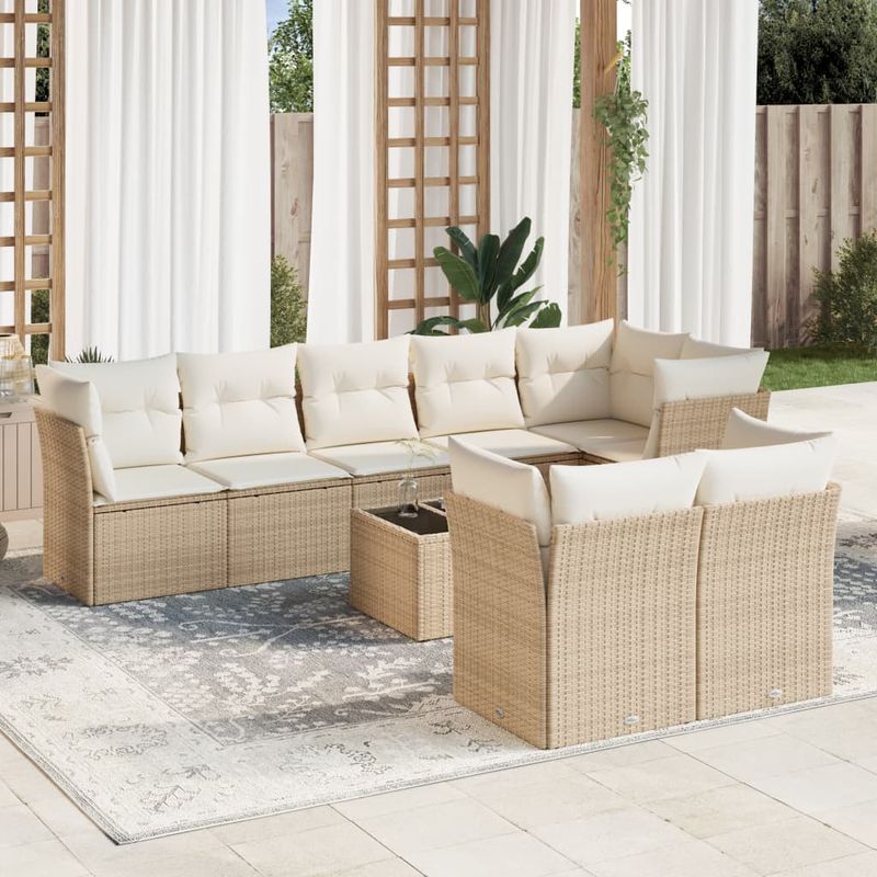 Casa si Gradina - Gradina si terasa - Mobilier exterior - Seturi mobila gradina - Set canapele de gradina, 9 piese, cu perne, bej, poliratan - Infinity.ro