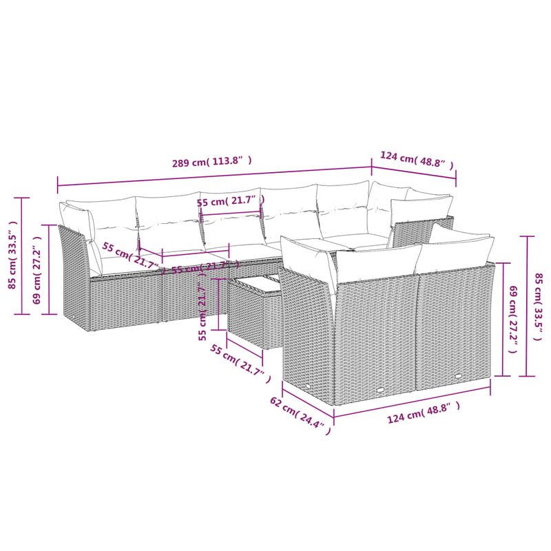 Casa si Gradina - Gradina si terasa - Mobilier exterior - Seturi mobila gradina - Set canapele de gradina, 9 piese, cu perne, bej, poliratan - Infinity.ro