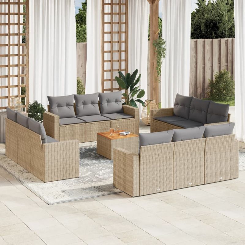 Casa si Gradina - Gradina si terasa - Mobilier exterior - Seturi mobila gradina - Set canapele de gradina, 13 piese, cu perne, bej, poliratan - Infinity.ro