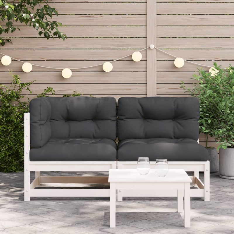 Casa si Gradina - Gradina si terasa - Mobilier exterior - Canapele si fotolii gradina - Canapea de gradina cu 2 locuri, cu perne, alb, lemn masiv pin - Infinity.ro