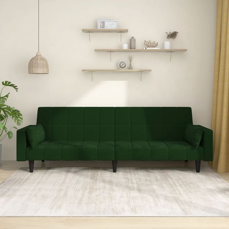 Casa si Gradina - Mobilier - Canapele si coltare - Canapele - Canapea extensibila cu 2 locuri, 2 perne, verde inchis catifea - Infinity.ro