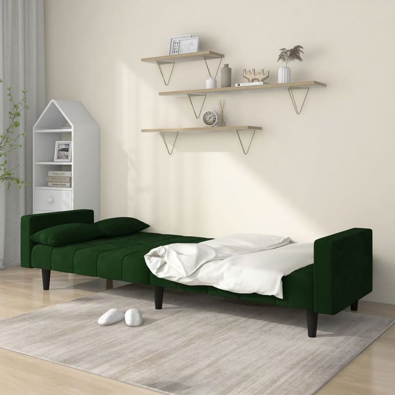 Casa si Gradina - Mobilier - Canapele si coltare - Canapele - Canapea extensibila cu 2 locuri, 2 perne, verde inchis catifea - Infinity.ro