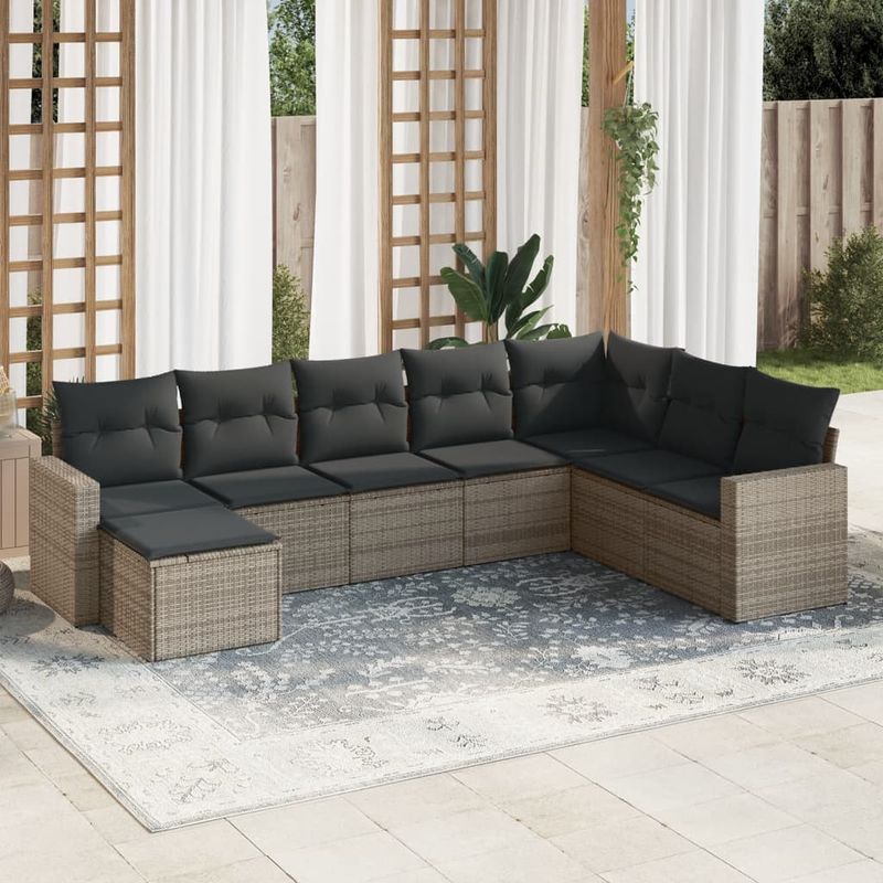 Casa si Gradina - Gradina si terasa - Mobilier exterior - Canapele si fotolii gradina - Set canapele de gradina cu perne, 8 piese, gri, poliratan - Infinity.ro