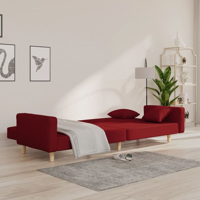 Casa si Gradina - Mobilier - Canapele si coltare - Canapele - Canapea extensibila cu 2 locuri, 2 perne, rosu vin, textil - Infinity.ro