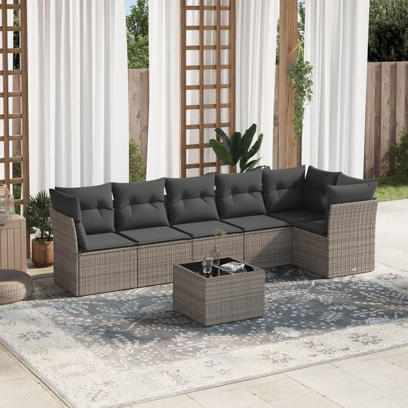 Casa si Gradina - Gradina si terasa - Mobilier exterior - Seturi mobila gradina - Set canapele de gradina, 7 piese, cu perne, gri, poliratan - Infinity.ro
