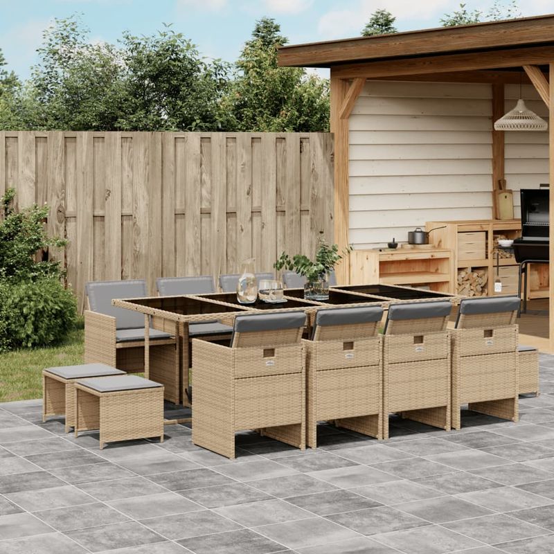 Casa si Gradina - Gradina si terasa - Mobilier exterior - Seturi mobila gradina - Set mobilier gradina cu perne, 13 piese, bej combinat poliratan - Infinity.ro