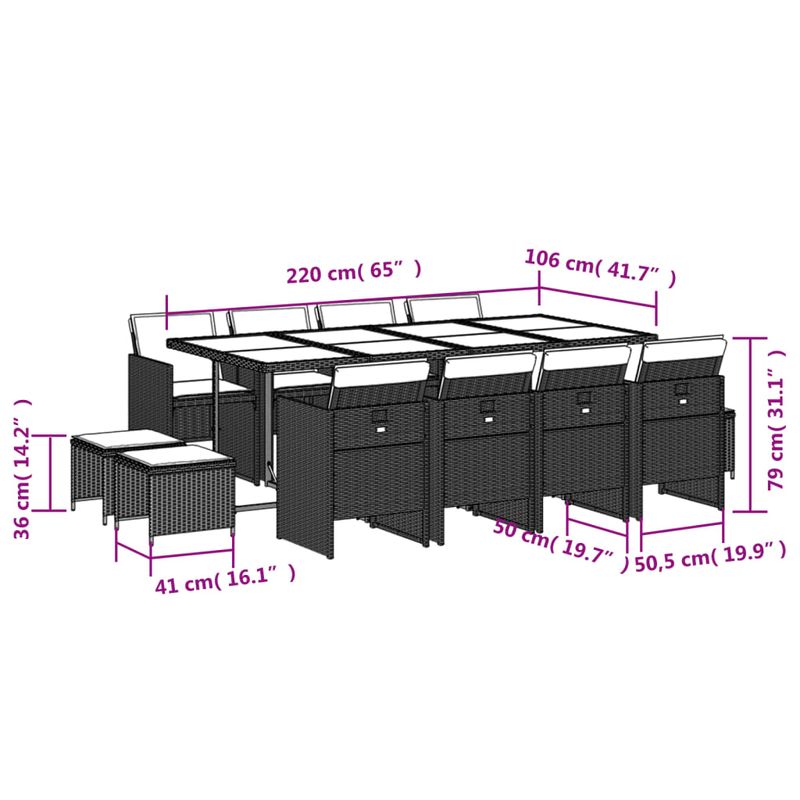 Casa si Gradina - Gradina si terasa - Mobilier exterior - Seturi mobila gradina - Set mobilier gradina cu perne, 13 piese, bej combinat poliratan - Infinity.ro