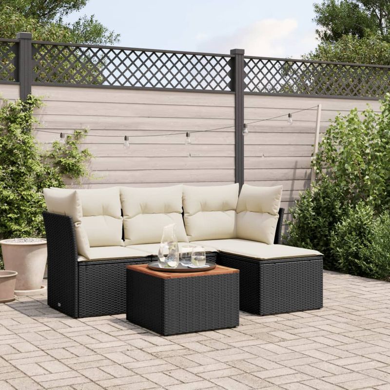 Casa si Gradina - Gradina si terasa - Mobilier exterior - Seturi mobila gradina - Set mobilier de gradina cu perne, 5 piese, negru, poliratan - Infinity.ro