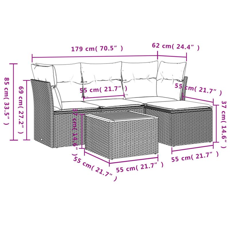 Casa si Gradina - Gradina si terasa - Mobilier exterior - Seturi mobila gradina - Set mobilier de gradina cu perne, 5 piese, negru, poliratan - Infinity.ro
