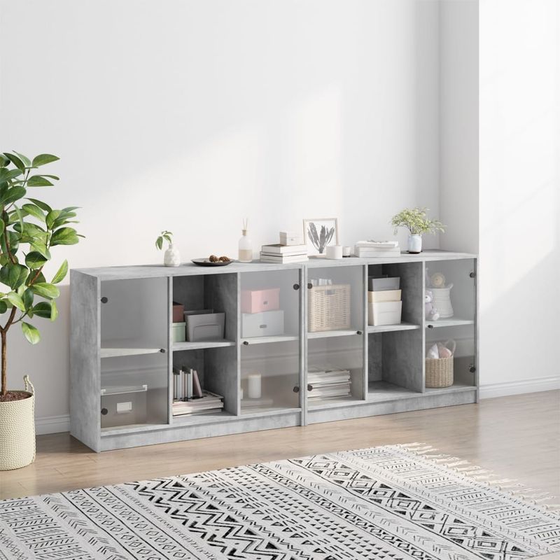 Casa si Gradina - Mobilier - Biblioteci si rafturi - Biblioteci - Biblioteca cu usi, gri beton, 204x37x75 cm, lemn compozit - Infinity.ro