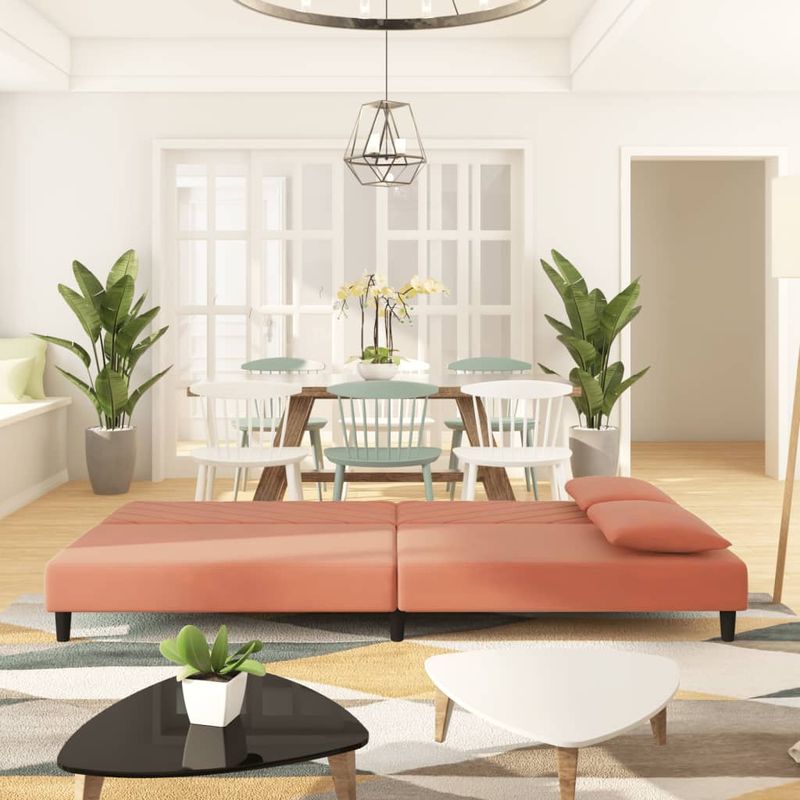 Casa si Gradina - Mobilier - Canapele si coltare - Canapele - Canapea extensibila cu 2 locuri, 2 perne, roz, catifea - Infinity.ro