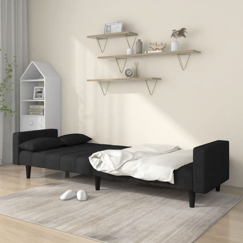 Casa si Gradina - Mobilier - Canapele si coltare - Canapele - Canapea extensibila cu 2 locuri, 2 perne, negru, textil - Infinity.ro