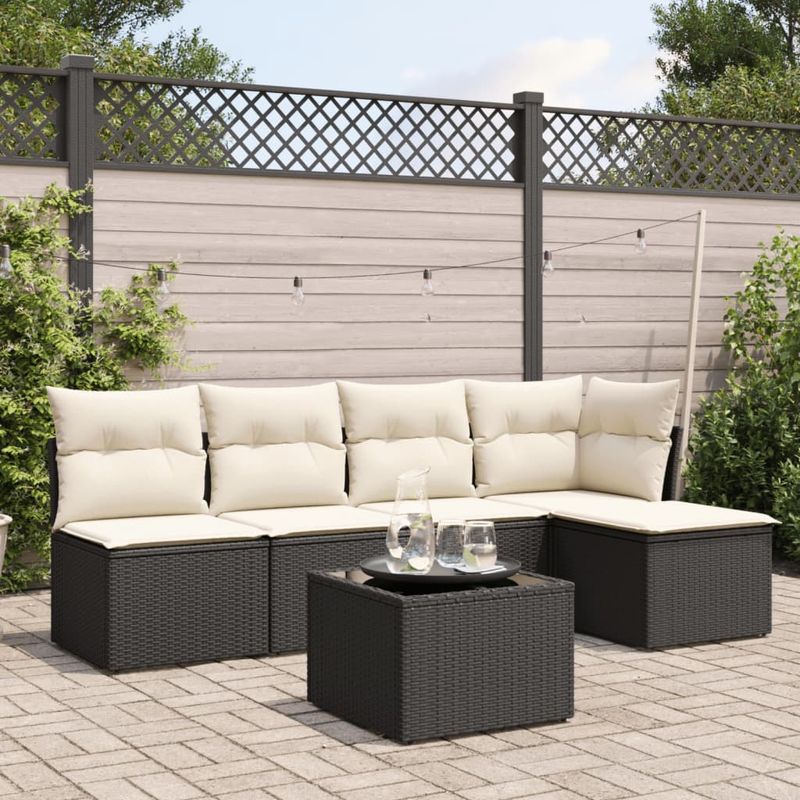 Casa si Gradina - Gradina si terasa - Mobilier exterior - Seturi mobila gradina - Set mobilier de gradina cu perne, 6 piese, negru, poliratan - Infinity.ro