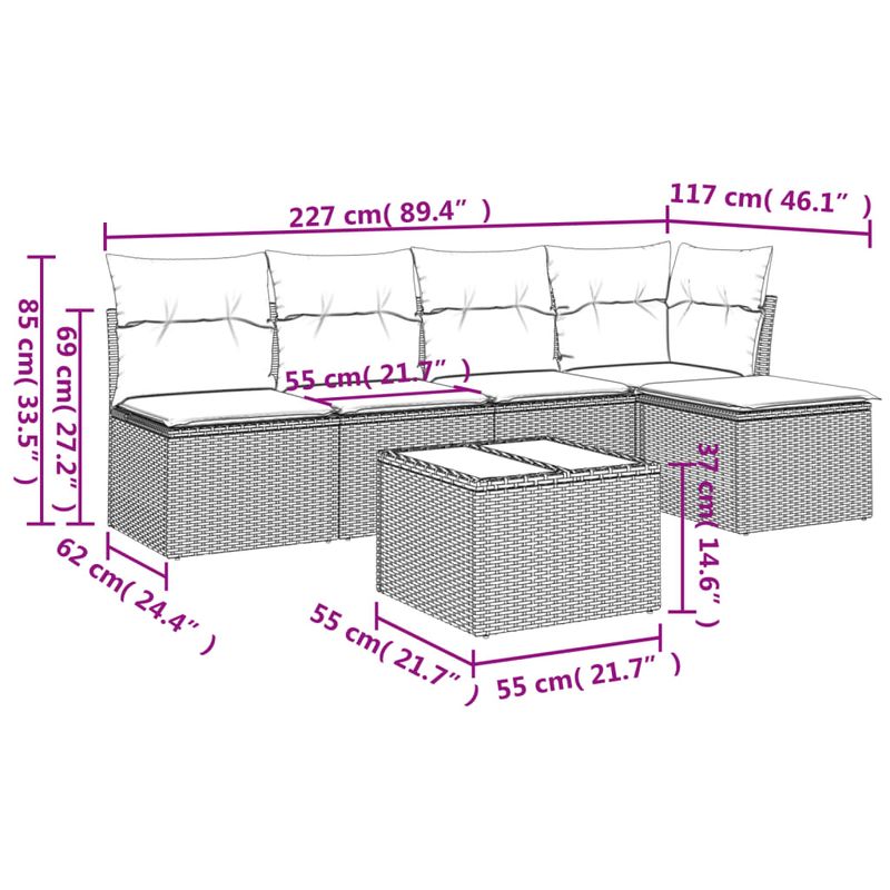 Casa si Gradina - Gradina si terasa - Mobilier exterior - Seturi mobila gradina - Set mobilier de gradina cu perne, 6 piese, negru, poliratan - Infinity.ro