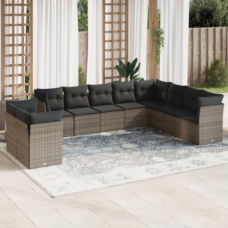 Casa si Gradina - Gradina si terasa - Mobilier exterior - Seturi mobila gradina - Set mobilier de gradina cu perne, 10 piese, gri, poliratan - Infinity.ro