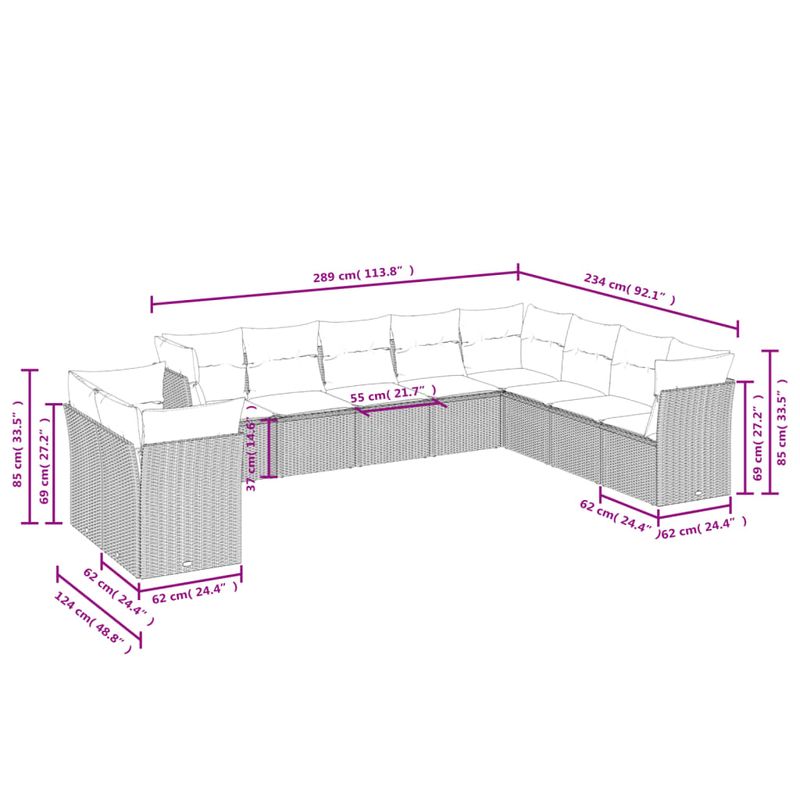Casa si Gradina - Gradina si terasa - Mobilier exterior - Seturi mobila gradina - Set mobilier de gradina cu perne, 10 piese, gri, poliratan - Infinity.ro