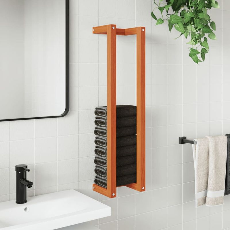 Casa si Gradina - Sanitare - Suporturi si accesorii baie - Suporturi baie - Suport prosoape, maro ceruit, 23x18x90 cm, lemn masiv pin - Infinity.ro