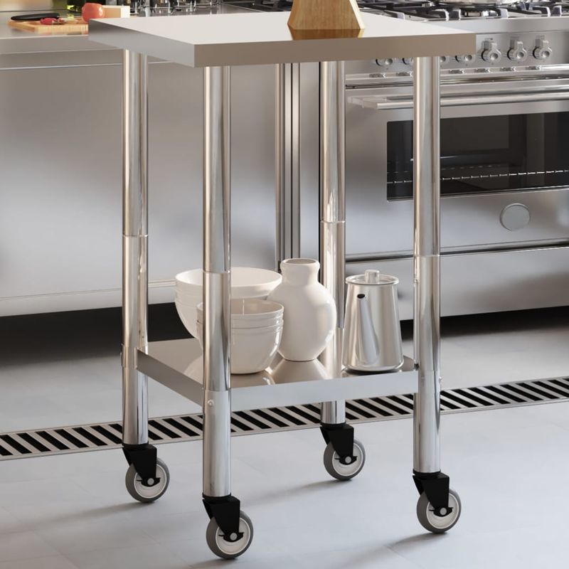 Casa si Gradina - Mobilier - Comode si corpuri - Corpuri bucatarie - Masa de lucru bucatarie cu roti, 55x55x85 cm, otel inoxidabil - Infinity.ro