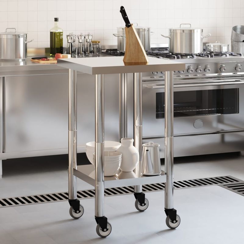 Casa si Gradina - Mobilier - Comode si corpuri - Corpuri bucatarie - Masa de lucru bucatarie cu roti, 55x55x85 cm, otel inoxidabil - Infinity.ro