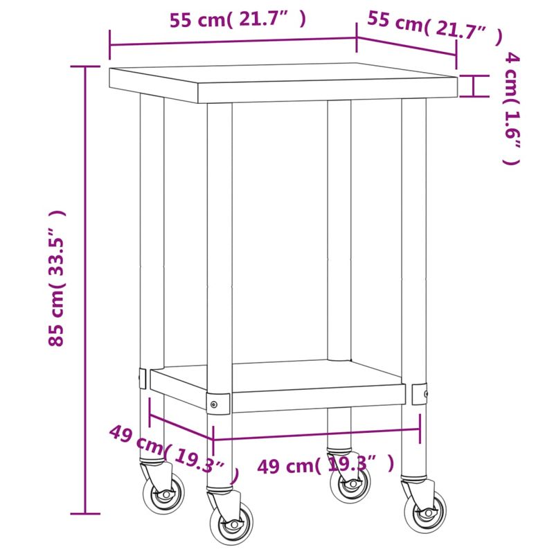 Casa si Gradina - Mobilier - Comode si corpuri - Corpuri bucatarie - Masa de lucru bucatarie cu roti, 55x55x85 cm, otel inoxidabil - Infinity.ro