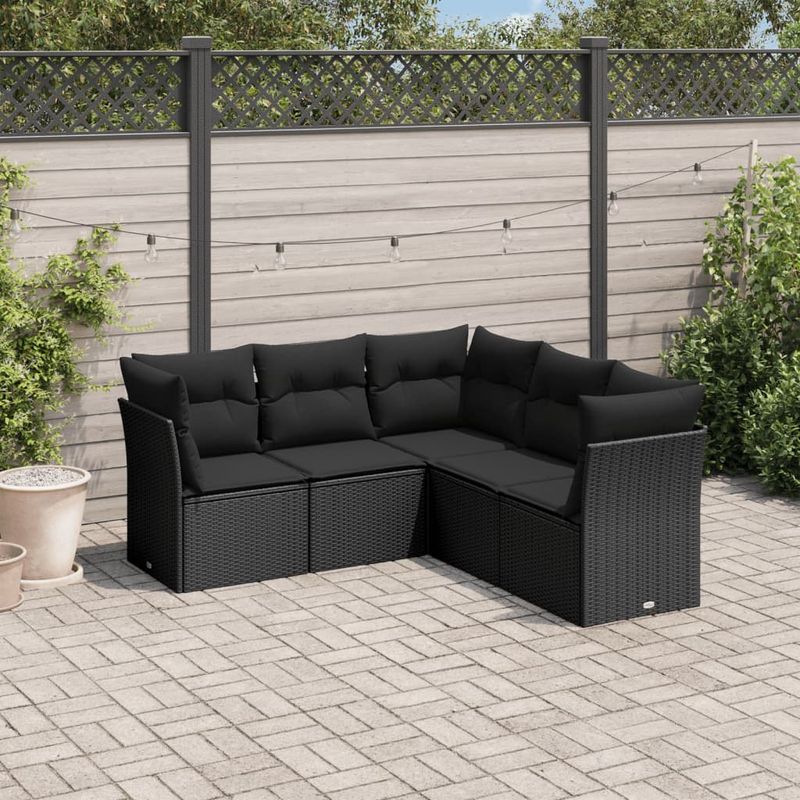 Casa si Gradina - Gradina si terasa - Mobilier exterior - Seturi mobila gradina - Set mobilier de gradina cu perne, 5 piese, negru, poliratan - Infinity.ro
