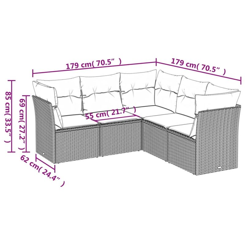 Casa si Gradina - Gradina si terasa - Mobilier exterior - Seturi mobila gradina - Set mobilier de gradina cu perne, 5 piese, negru, poliratan - Infinity.ro
