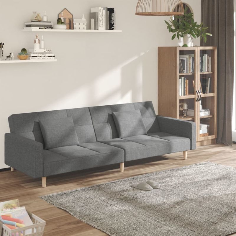 Casa si Gradina - Mobilier - Canapele si coltare - Canapele - Canapea extensibila cu 2 locuri, 2 perne, gri deschis, textil - Infinity.ro