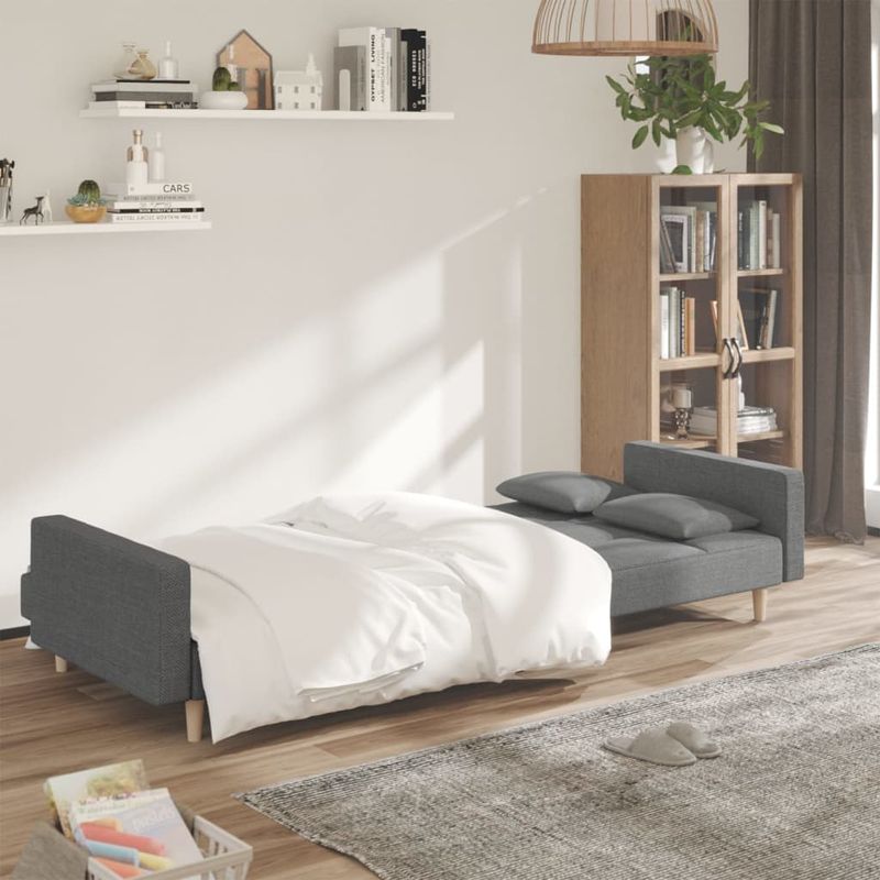 Casa si Gradina - Mobilier - Canapele si coltare - Canapele - Canapea extensibila cu 2 locuri, 2 perne, gri deschis, textil - Infinity.ro