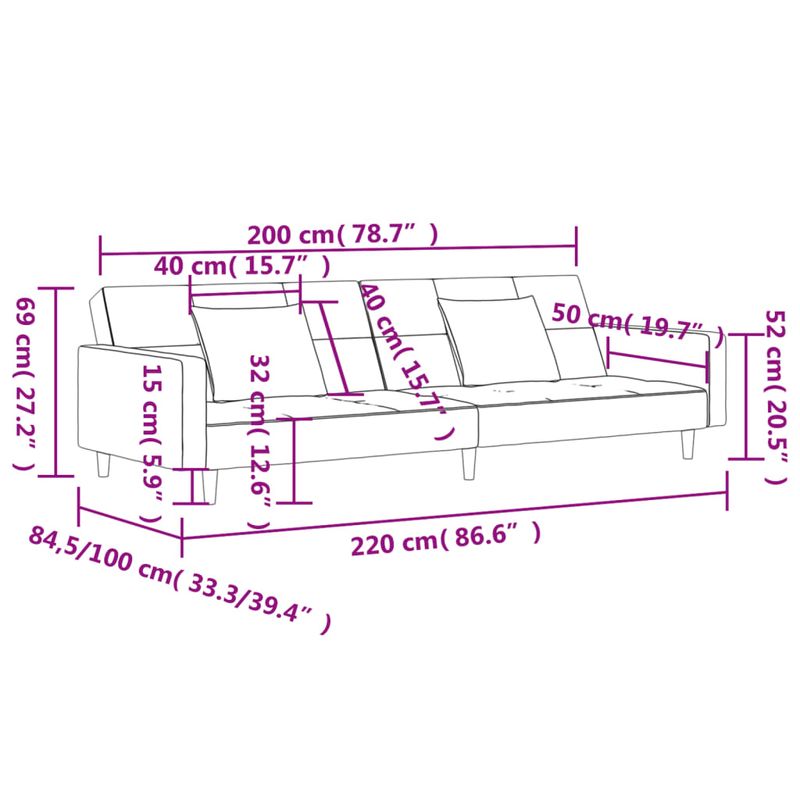 Casa si Gradina - Mobilier - Canapele si coltare - Canapele - Canapea extensibila cu 2 locuri, 2 perne, gri deschis, textil - Infinity.ro