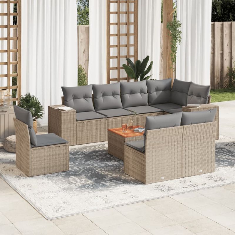 Casa si Gradina - Gradina si terasa - Mobilier exterior - Seturi mobila gradina - Set canapele de gradina, 9 piese, cu perne, bej, poliratan - Infinity.ro
