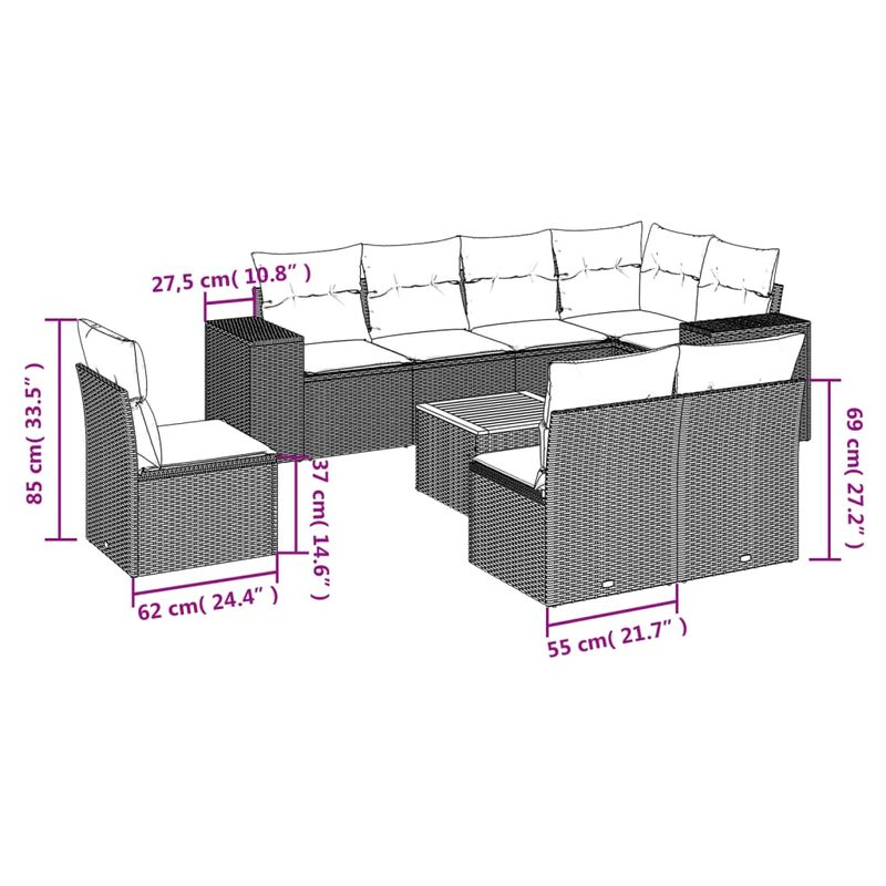 Casa si Gradina - Gradina si terasa - Mobilier exterior - Seturi mobila gradina - Set canapele de gradina, 9 piese, cu perne, bej, poliratan - Infinity.ro