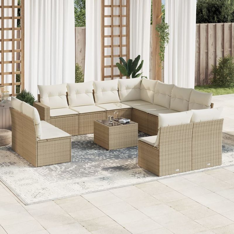 Casa si Gradina - Gradina si terasa - Mobilier exterior - Canapele si fotolii gradina - Set canapele de gradina cu perne, 12 piese, bej, poliratan - Infinity.ro