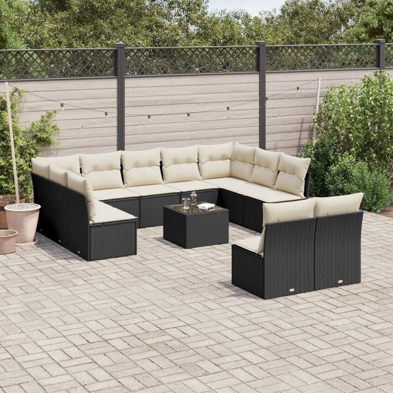Casa si Gradina - Gradina si terasa - Mobilier exterior - Seturi mobila gradina - Set canapele de gradina, 12 piese, cu perne, negru, poliratan - Infinity.ro