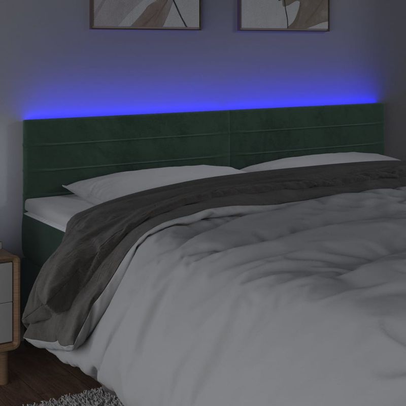 Casa si Gradina - Mobilier - Paturi si accesorii - Accesorii paturi - Tablie de pat cu LED, verde inchis, 160x5x78/88 cm, catifea - Infinity.ro