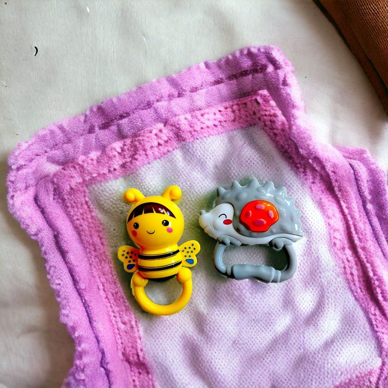 Jucarii, Copii si Bebe - Jucarii si jocuri - Jucarii bebelusi - Jucarii zornaitoare - Set zornaitori kidsNplay, arici de mare si albinuta, pentru copii 3 luni+ - Infinity.ro