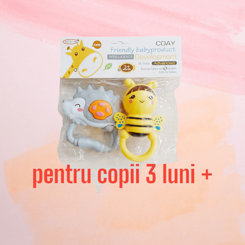 Jucarii, Copii si Bebe - Jucarii si jocuri - Jucarii bebelusi - Jucarii zornaitoare - Set zornaitori kidsNplay, arici de mare si albinuta, pentru copii 3 luni+ - Infinity.ro