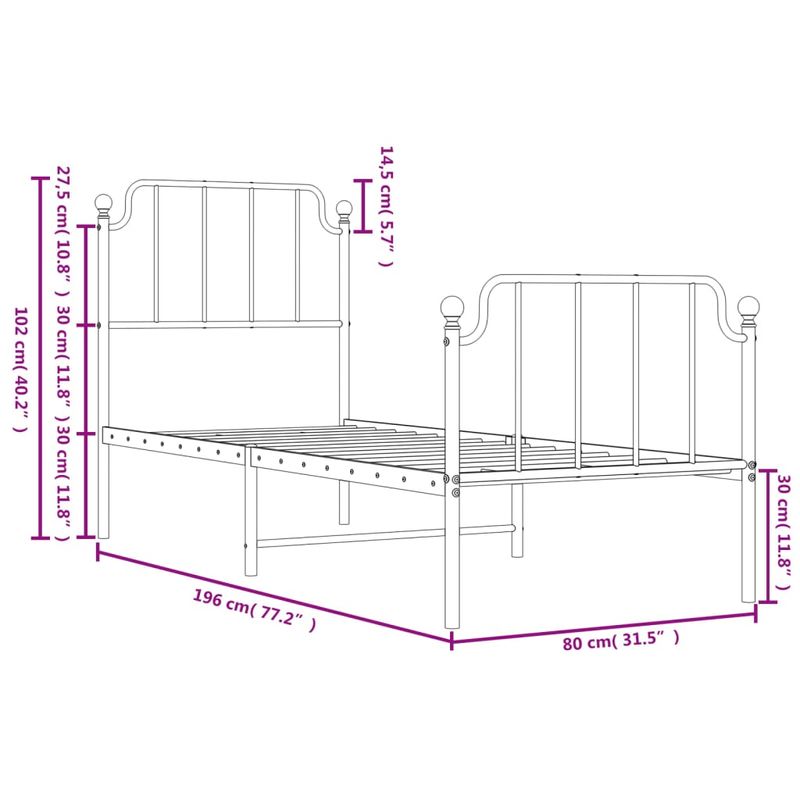 Casa si Gradina - Mobilier - Paturi si accesorii - Paturi - Cadru pat metalic cu tablii de cap/picioare , negru, 75x190 cm - Infinity.ro