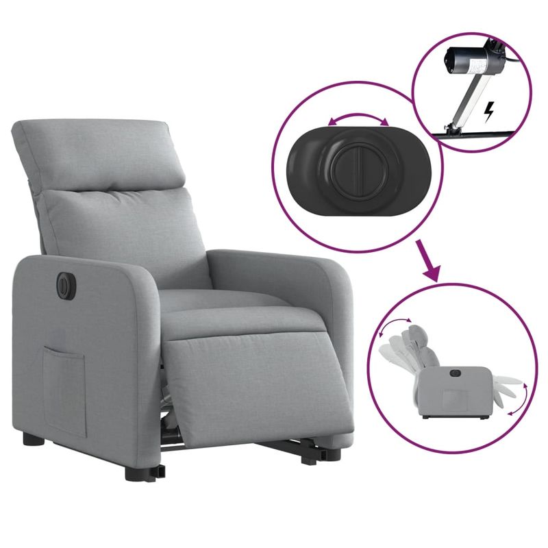 Casa si Gradina - Mobilier - Scaune si fotolii - Fotolii - Fotoliu electric rabatabil cu ridicare, gri deschis, textil - Infinity.ro