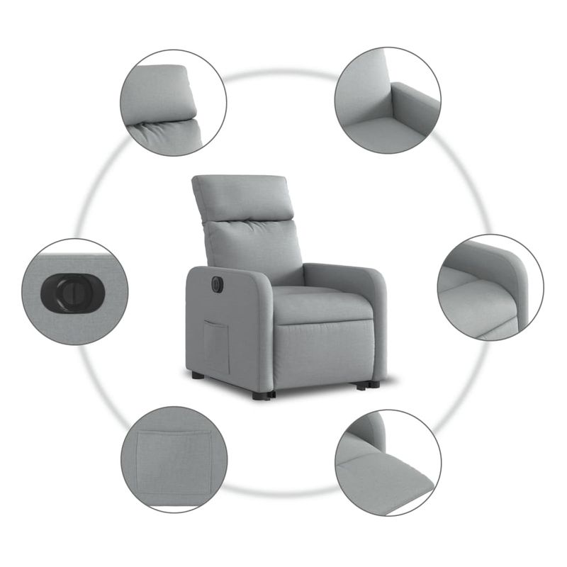Casa si Gradina - Mobilier - Scaune si fotolii - Fotolii - Fotoliu electric rabatabil cu ridicare, gri deschis, textil - Infinity.ro