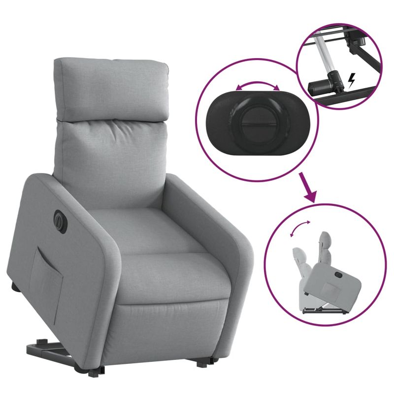 Casa si Gradina - Mobilier - Scaune si fotolii - Fotolii - Fotoliu electric rabatabil cu ridicare, gri deschis, textil - Infinity.ro