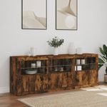 Casa si Gradina - Mobilier - Comode si corpuri - Comode - Servanta cu lumini LED, stejar fumuriu, 181,5x37x67 cm - Infinity.ro