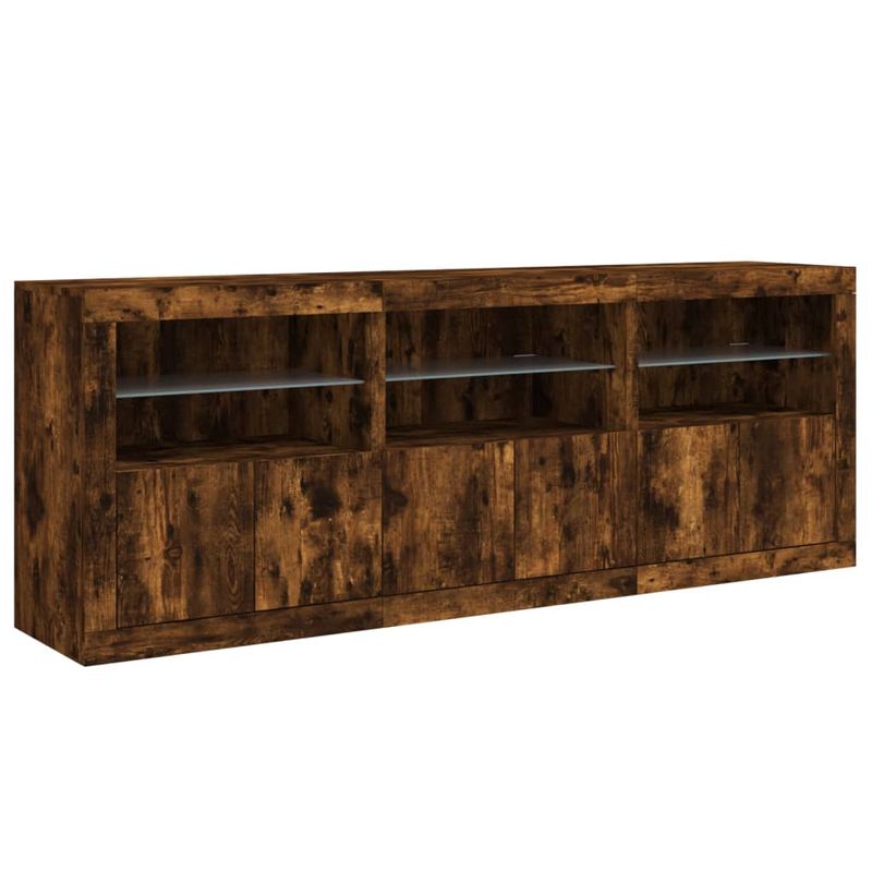 Casa si Gradina - Mobilier - Comode si corpuri - Comode - Servanta cu lumini LED, stejar fumuriu, 181,5x37x67 cm - Infinity.ro