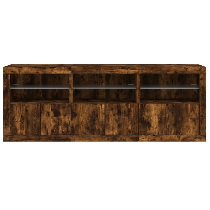 Casa si Gradina - Mobilier - Comode si corpuri - Comode - Servanta cu lumini LED, stejar fumuriu, 181,5x37x67 cm - Infinity.ro