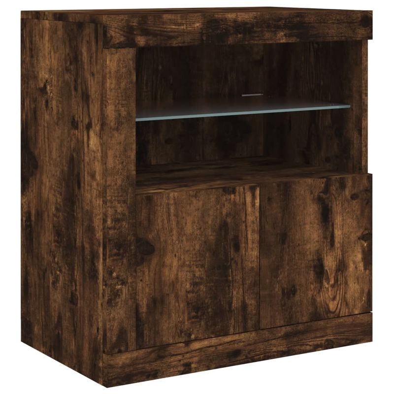Casa si Gradina - Mobilier - Comode si corpuri - Comode - Servanta cu lumini LED, stejar fumuriu, 181,5x37x67 cm - Infinity.ro