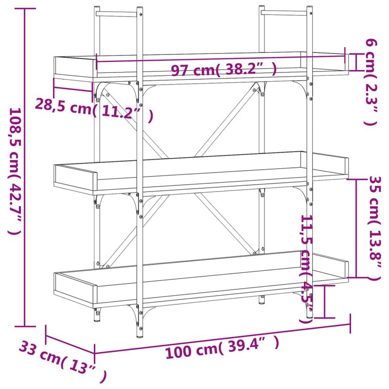 Casa si Gradina - Mobilier - Biblioteci si rafturi - Biblioteci - Biblioteca 3 niveluri, stejar fumuriu, 100x33x108,5 cm, lemn - Infinity.ro