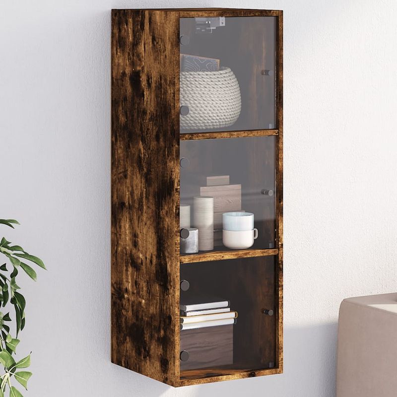 Casa si Gradina - Mobilier - Dulapuri si sifoniere - Dulapuri - Dulap de perete cu usi din sticla, stejar fumuriu,35x37x100 cm - Infinity.ro