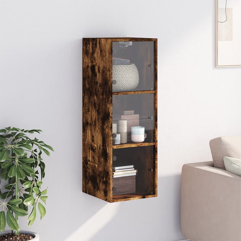 Casa si Gradina - Mobilier - Dulapuri si sifoniere - Dulapuri - Dulap de perete cu usi din sticla, stejar fumuriu,35x37x100 cm - Infinity.ro